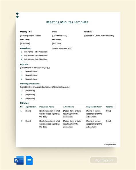 Meeting Minutes Template 的图像结果