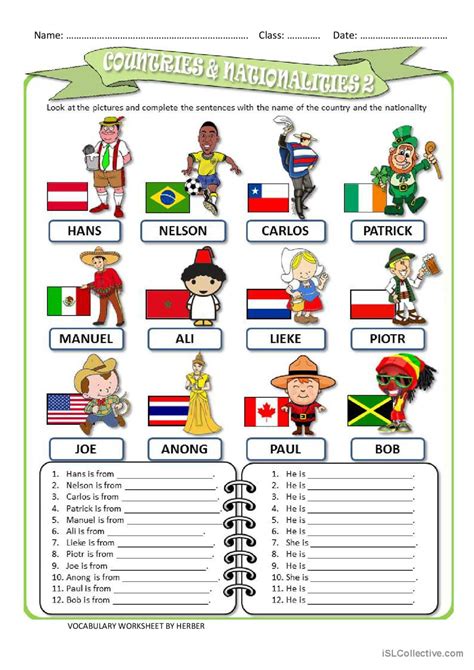COUNTRIES AND NATIONALITIES 2 WS pic…: English ESL worksheets pdf & doc