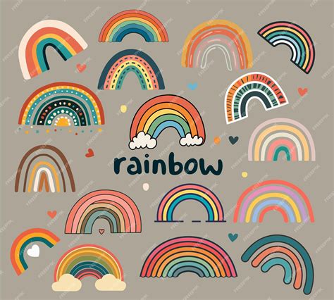Premium Vector | Set of cute rainbows with clouds stars and hearts in ...