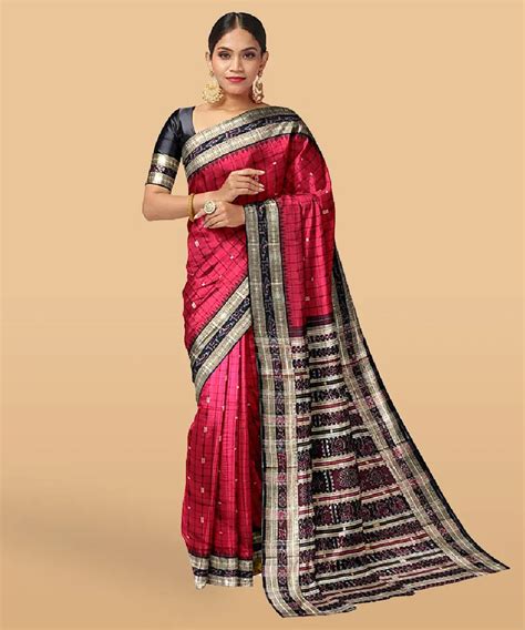 Red black handwoven silk sambalpuri saree – GoSwadeshi