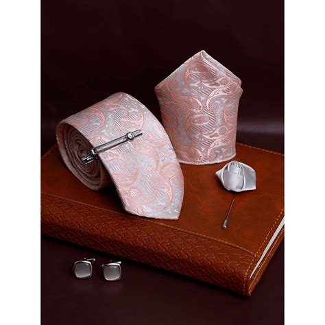 Buy Louis Stitch Mens Grey & Pastel Peach Silk Necktie Accessory Gift ...