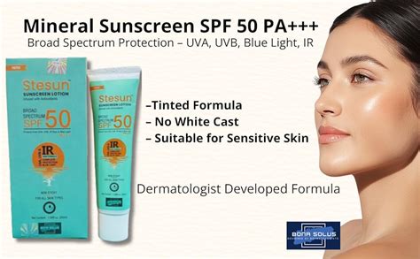 STESUN Tinted Mineral Sunscreen SPF 50 PA+++ for Face | Broad Spectrum ...