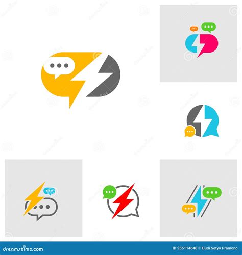 Set of Thunder Chat Logo Design Template. Chat Fast Logo Concept Vector ...