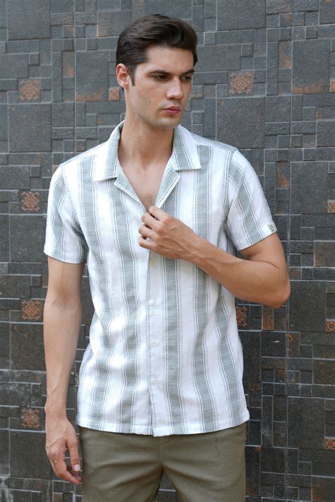 Cora - Textured Cotton Striped Shirt - Green – POE.NET