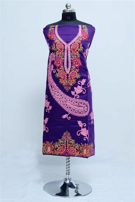 Purple colour cotton suit with beautiful kashmiri embroidery