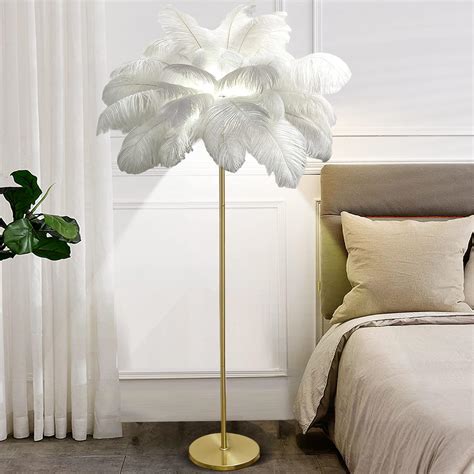 HDXZTQ Floor Lamp， Standing Lamp Tall Feather Floor Lamps 62.9in White ...