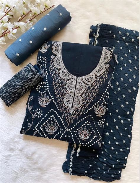 Cotton Hand Barik Thread Work Bandhani Dress Material (Unstitched ...