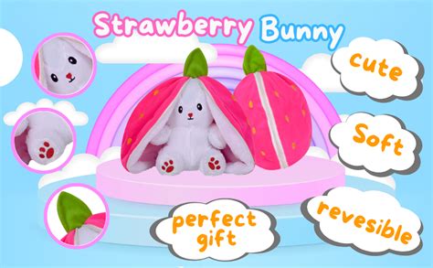 Buy DIKANG Strawberry Bunny Plush Toys, Rabbit Soft Toys with Zipper ...