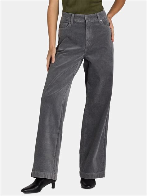 Time and Tru Women’s High Rise Corduroy Wide Leg Pants, Available in 28 ...