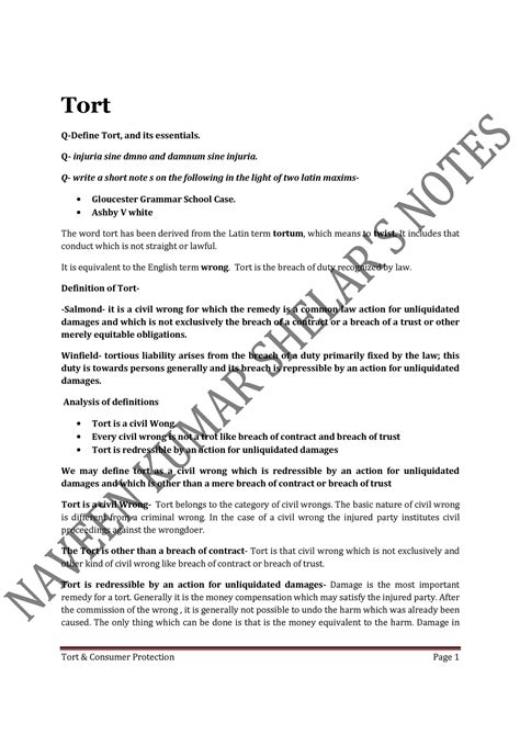 40130386 Tort and Consumer Protection LLB I YEAR - Q-Define Tort, and ...
