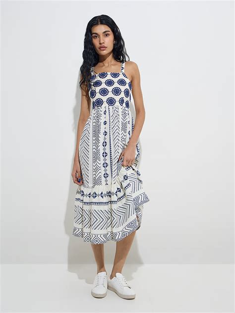 Buy Bombay Paisley Indigo Printed Cotton A-Line Dress from Westside