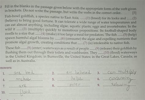 iii) Fill in the blanks in the passage given below with the appropriate ...