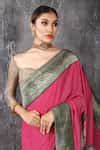 Buy Pink Embroidery Handloom Jute Saree With Unstitched Blouse Piece ...