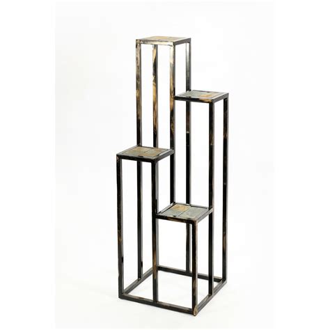 IntrospectiveIncline 4 Tier Gray Stone Slab Plant Stand In Black / Gold ...