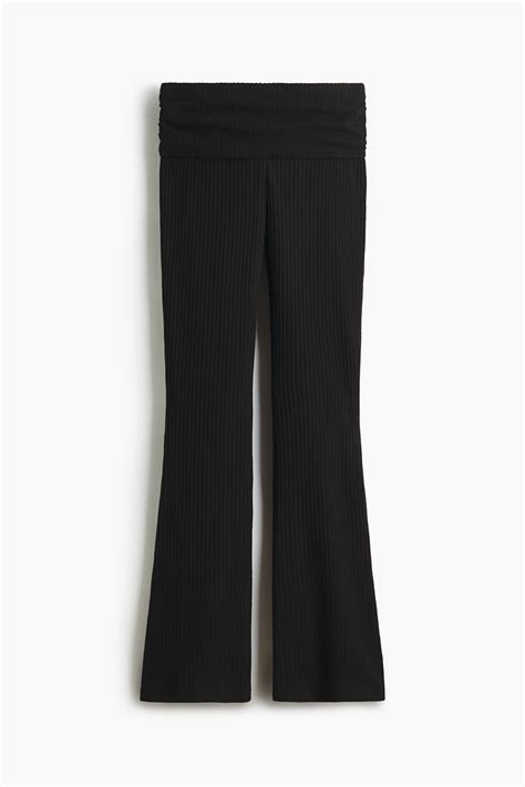 Rib-knit foldover-waist leggings - Black - Ladies | H&M IN