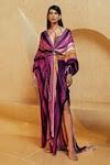 Buy Purple Satin Embroidery V Neck Printed Kaftan For Women by Nikita ...