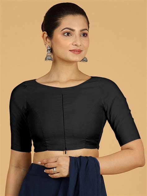Sushma Elbow Sleeve Raven Black Saree Blouse | Daily & Work Wear – Binks