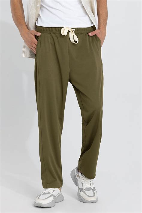 Buy Men's Waffle Knit Green Relaxed Fit Pant Online | SNITCH