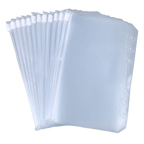 Antner 12pcs Binder Pockets A6 Size 6 Holes Zipper Cash Envelopes for 6 ...