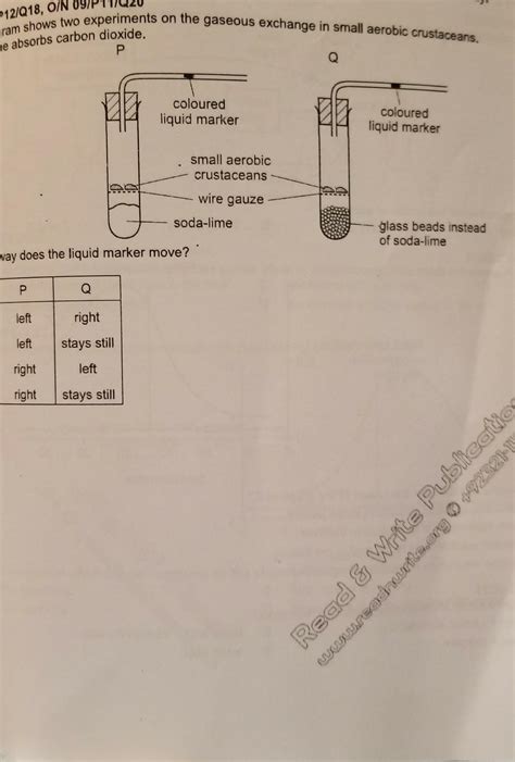 the diagram shows two experiments on the gaseous exchange in small ...