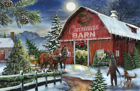 Country Barn, Team of Horses, Beautiful Detail, Digital Print, FABRIC ...