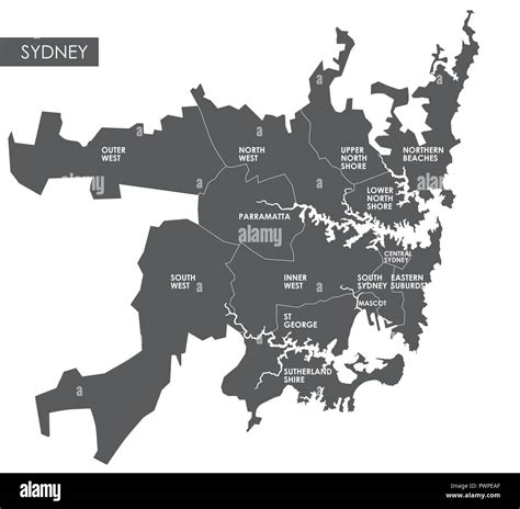 Vector map Sydney district detailed plan of the city, districts and neighborhoods Stock Vector ...