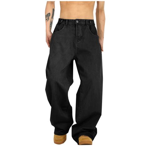 Men's Baggy Hip Hop Jeans Wide Leg Skater Denim Pants Casual Loose Fit ...