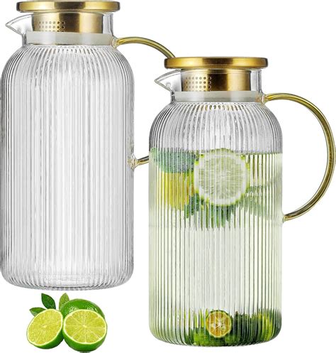 Amazon.com: Buaic 2 PACK Glass Pitcher with Lid, 84oz/2.5L Liter ...