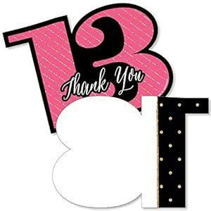 Chic 13th Birthday - Pink, Black and Gold - Shaped Thank You Cards ...