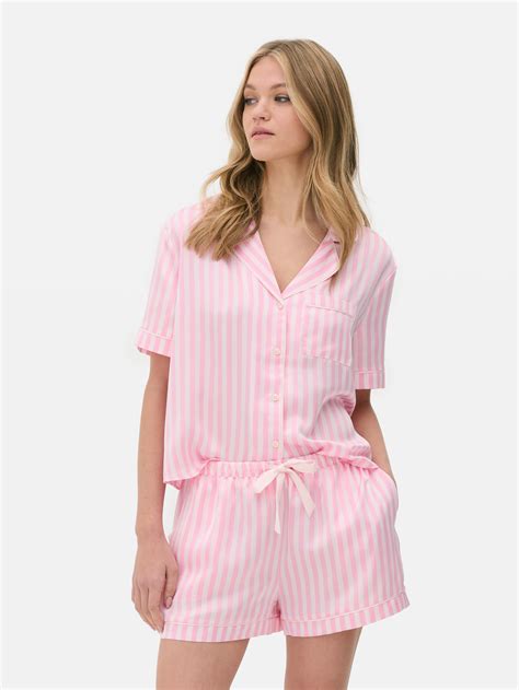 Women's Light Pink Striped Satin Boyfriend Short Pyjamas | Penneys