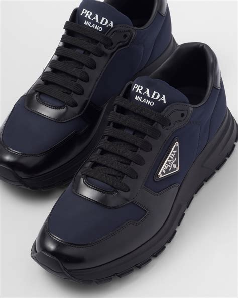 Blue/black Prax 01 Re-nylon And Brushed Leather Sneakers | PRADA