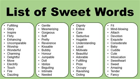 List of Sweet Words - Sweet Vocabulary Words for Someone Special ...