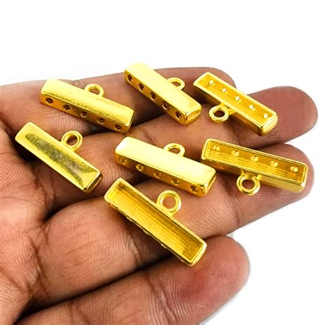 6 PIECES PACK' 5 HOLES' 24 MM LONG' BRIGHT GOLD SPACER BAR CONNECTORS ...