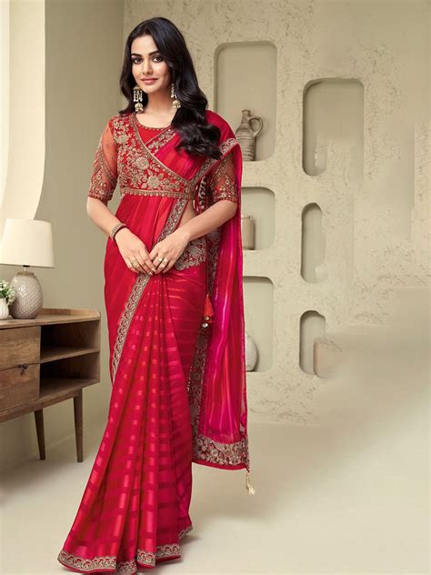 Mitera Striped Embroidered Saree - Price History