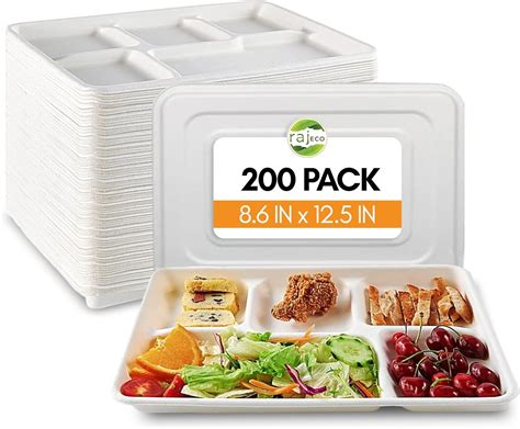 Amazon.com: Raj Eco 5-Compartment Plates with Lids - 200 Pack ...