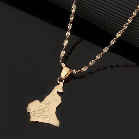 République du Cameroun Map Pendant Necklace Douala Yaounde Africa Jewelry Cameroon Map Necklaces ...