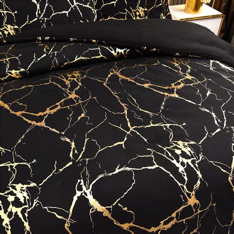 Buy Holawakaka Gold Metallic Marble Comforter Set California King Size ...