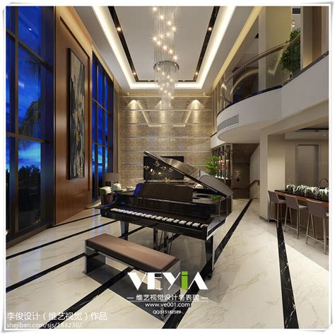 最新混搭别墅客厅钢琴房装修效果图 – 设计本装修效果图