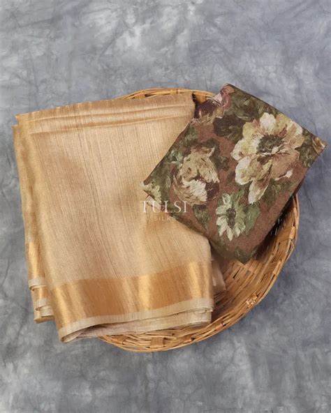 Buy Beige Tissue Handwoven Tussar Saree T541287