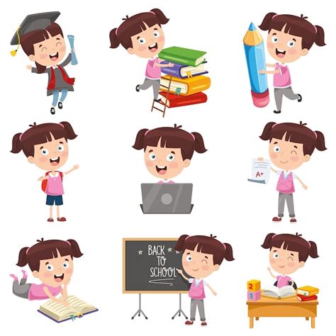 Vector illustration of cartoon girl doing various activities | Premium ...