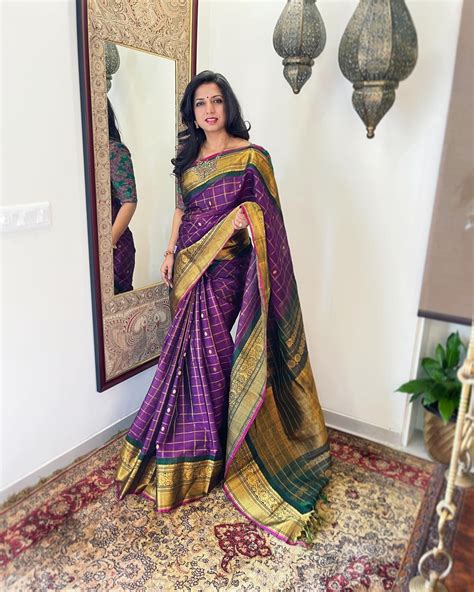 Purple Green Cotton silk Gadwal Silk Saree | Sakhi Fashions – sakhifashions