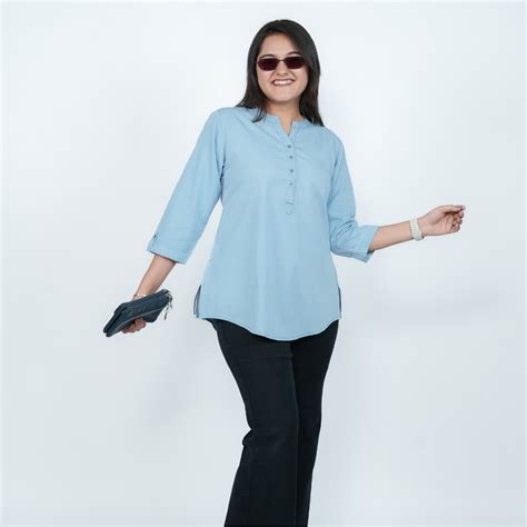 Light Blue Denim Tunic Top – GlamZei