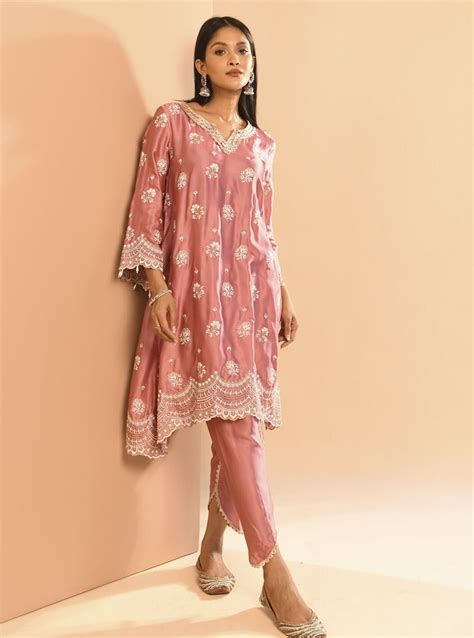 Mulmul Luxe Satin Mehar Mauve Kurta with Mulmul Luxe Satin Mehar Mauve