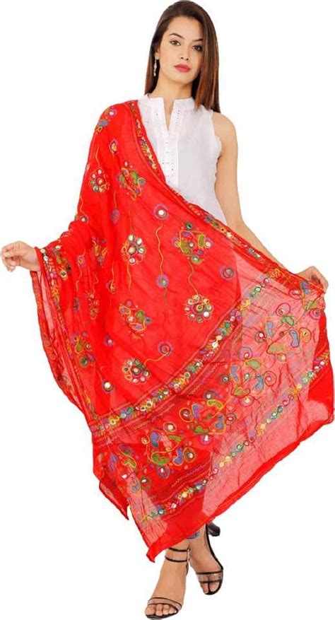 Buy Nakoda Creation Cotton Blend Printed Phulkari Dupatta For Women ...