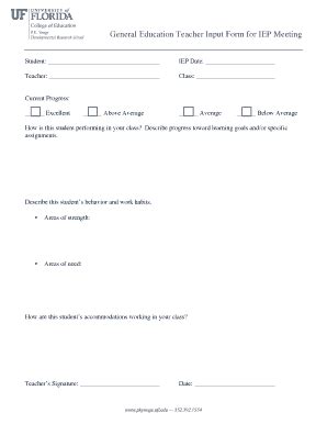 Teacher Input Form For Iep - Fill and Sign Printable Template Online