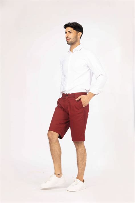 Buy Cherry Red Stretch Chino Shorts For Men Online