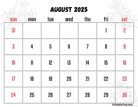August 2025 Calendar Printable PDF Template with Holidays