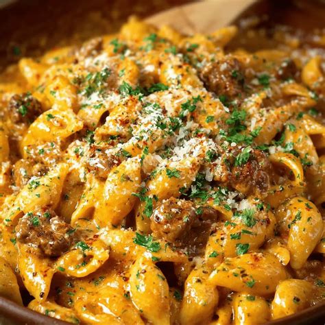 creamy garlic beef pasta