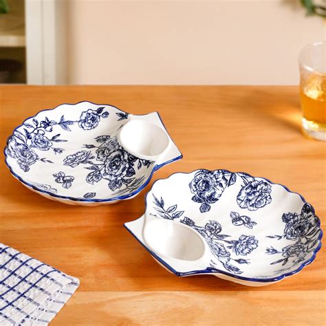 Chinoiserie Blue Ceramic Section Plates Set Of 2 Online - Premium ...