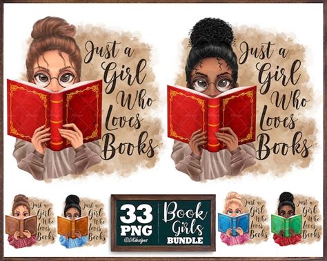 Girl With Book Clipart Messy Bun Png Girl Reading Book Png - Etsy India